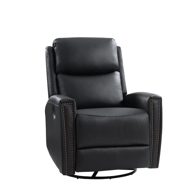 Fiacro 30.31"Wide Mid-Century Modern Genuine Leather Wingback Swivel Rocker Recliner with Nailhead Trims