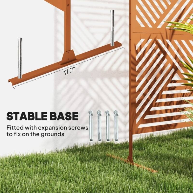 Rhombus Style Brown Outdoor Decorative Privacy Screen with Steel Frame for Garden or Patio - 48" W x 17.7" D x 78" H