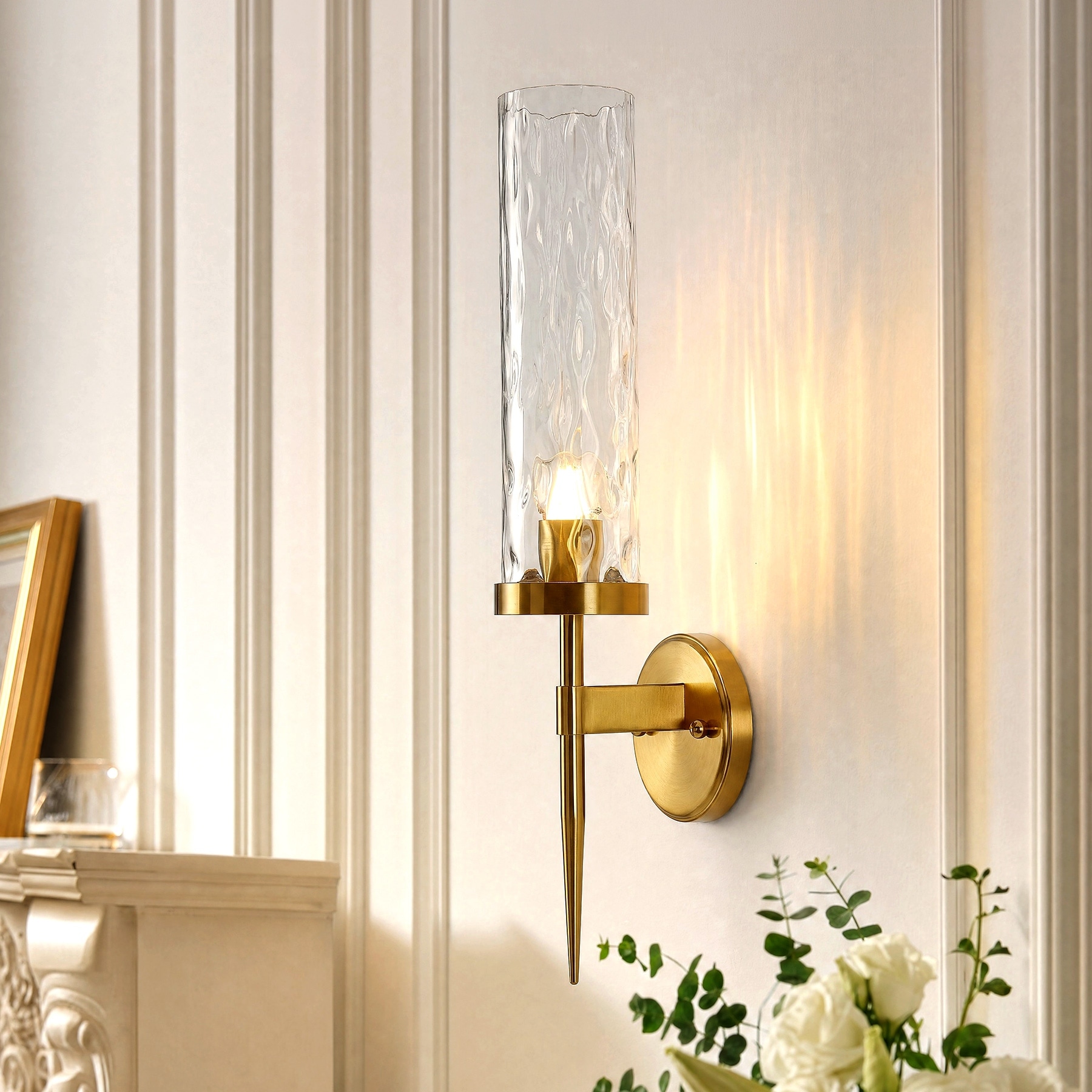 13" Modern Wall Sconce with Water Ripple Glass Shade