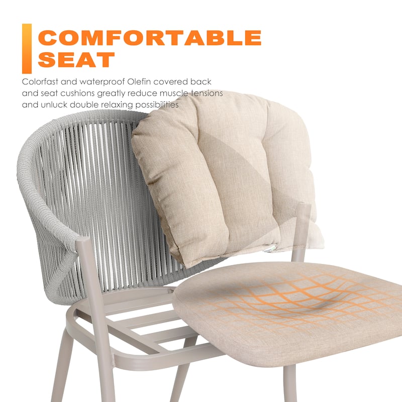 Patio 7-Piece Dining Set with Cushions and Pillows, Umbrella Hole, Beige