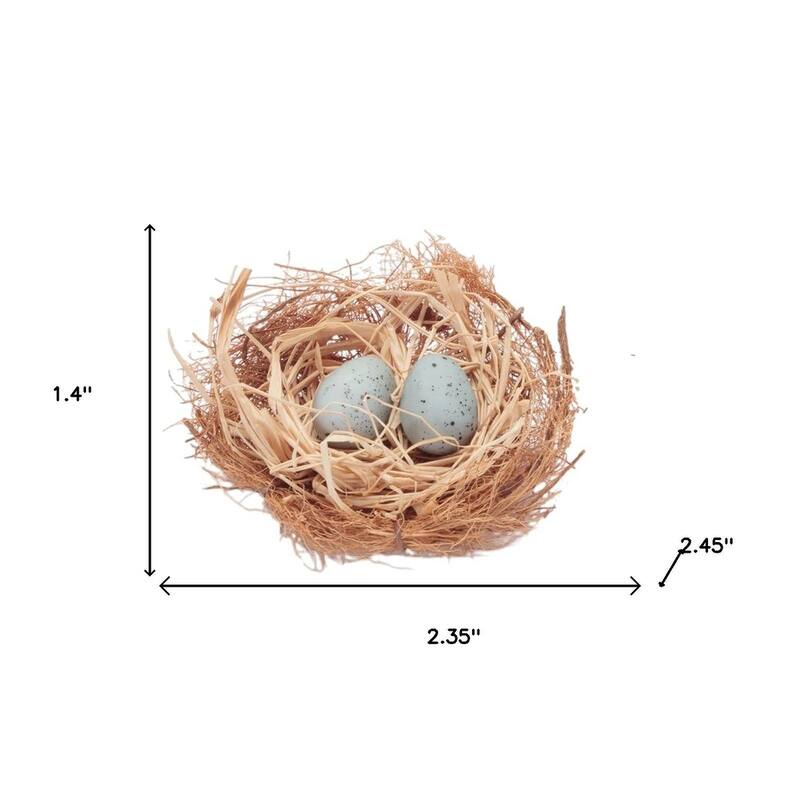HomeRoots Set of Eight Brown And Blue Decorative Birds Nests With Eggs Sculptures - 2.35 in. x 1.40 in. x 2.45 in.