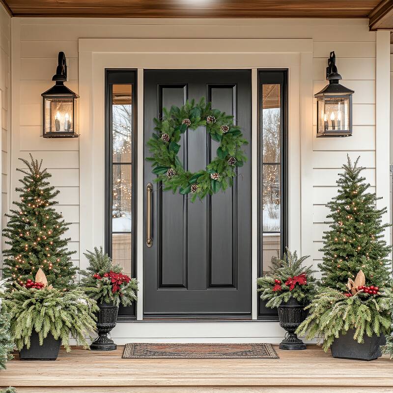 Mixed Foliage and Whitewashed Pinecones Artificial Christmas Wreath - 28" - Unlit