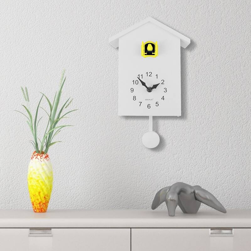 Walplus White Minimalist Cuckoo Clock Colorful Window 4 Changeable Birds