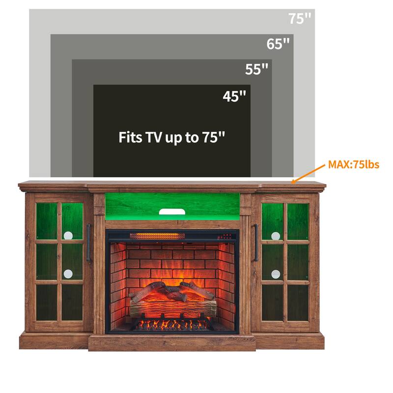 TV Stand with Storage Cabinets, Entertainment Center with Adjustable LED Sidelights, Media Console with Realistic Flames