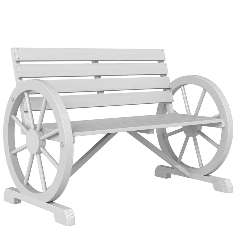 Outsunny Outdoor Patio Wagon Wheel Wooden Bench Chair