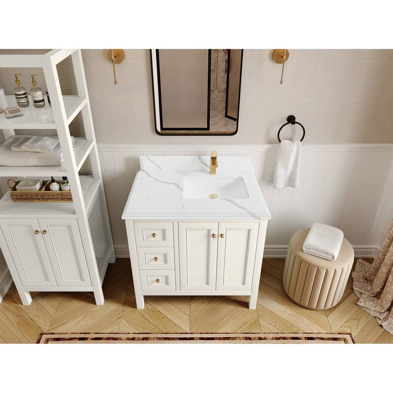 Willow Collections 36 in. W x 22 in. D Nashville Right Offset Sink Bathroom Vanity with Countertop - 1.5”Calacatta Laza - Ivory