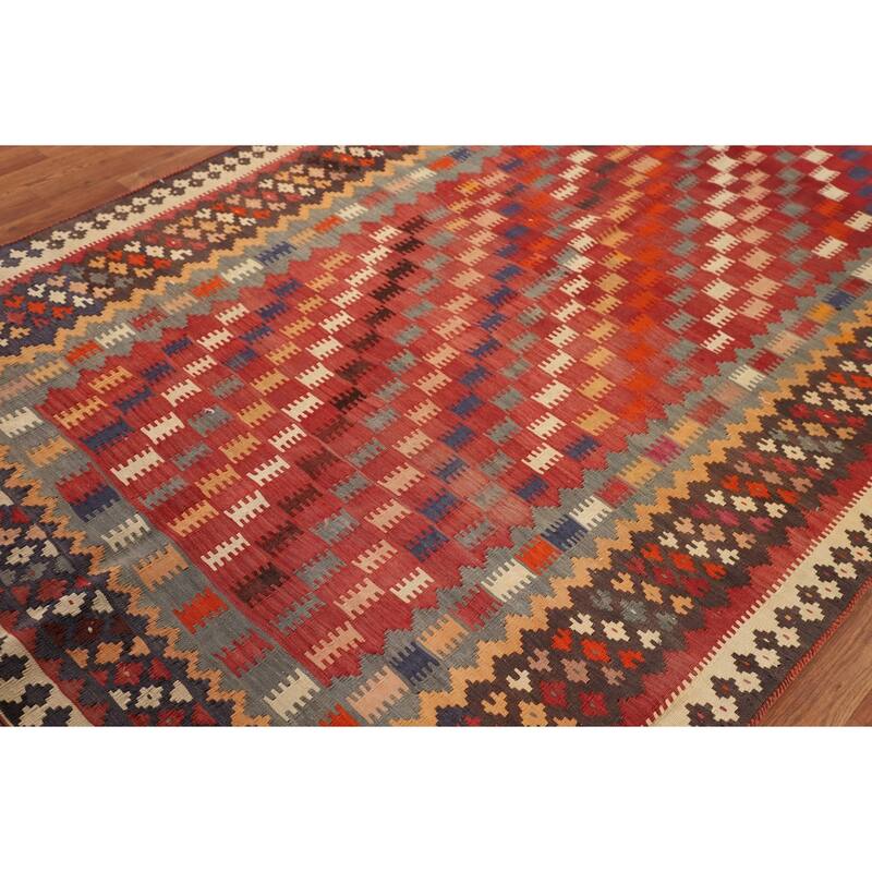 Kilim Qashqai Persian Vintage Rug Hand-Woven Living Room Wool Carpet - 5'4"x 9'10"