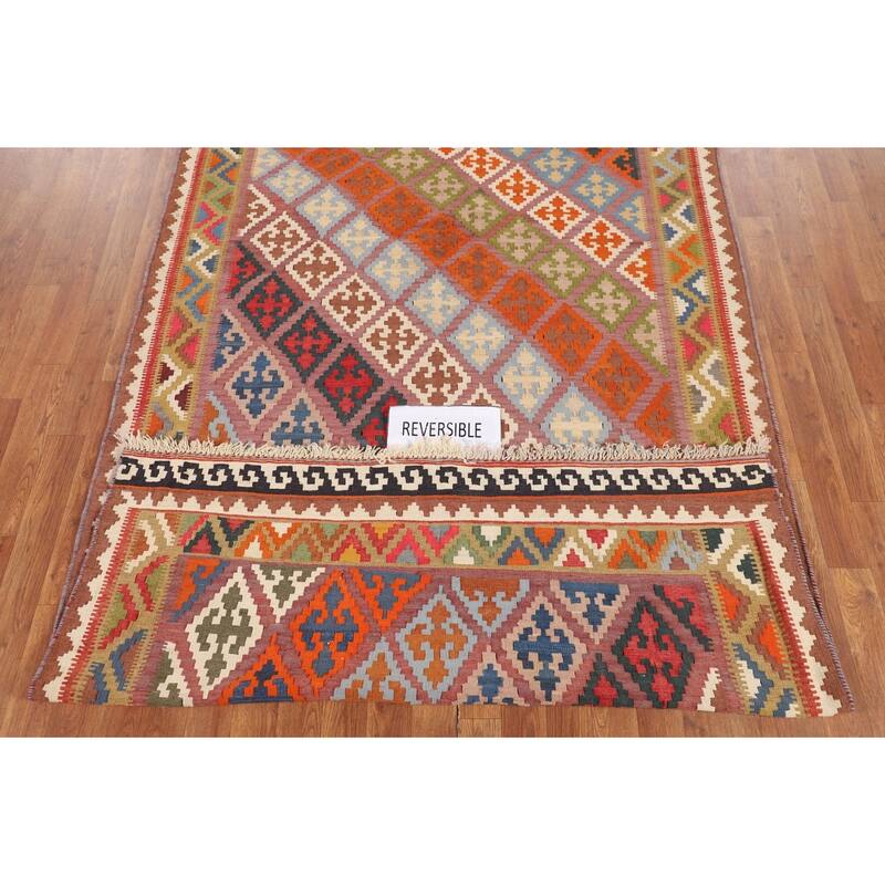 Reversible Kilim Qashqai Vegetable Dye Persian Vintage Wool Carpet - 5'0"x 9'0"