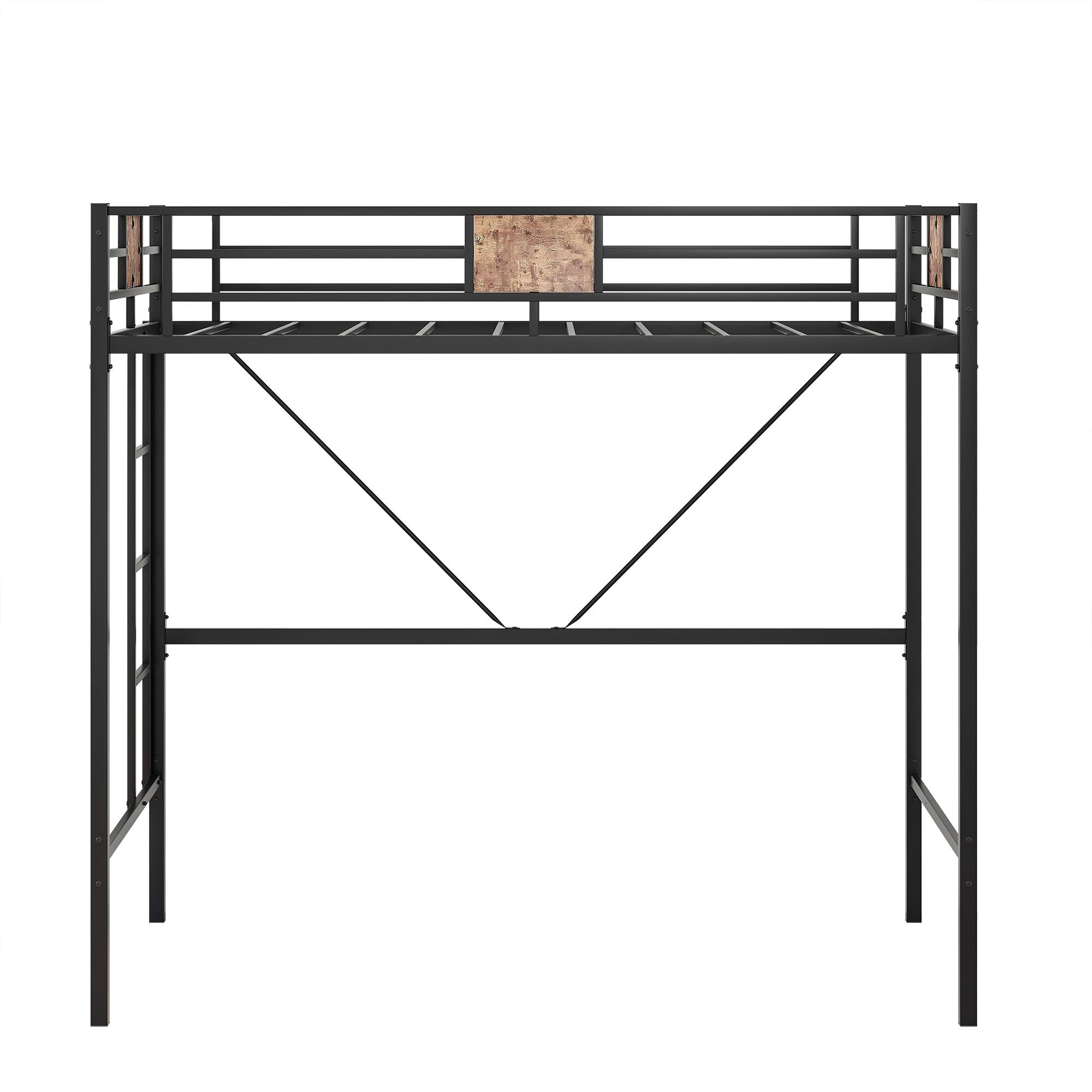 Metal Twin Loft Bed Frame with Stairs & FullLength Guardrail, Space