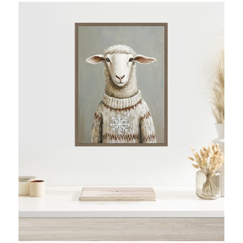 Kate and Laurel Sylvie Framed Canvas Sheep in Winter Snowflake Sweater by The Creative Bunch Studio