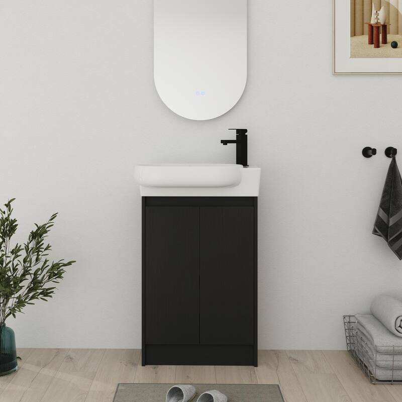 Bathroom Vanity With Sink In 16/18/23 Inch, Floating/Freestanding Bathroom Vanity With Soft Close Door - 22.8''W-Ceramic Sink - Black Chestnut