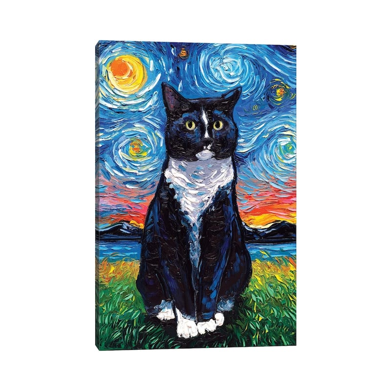iCanvas "Tuxedo Cat Night" by Aja Trier Canvas Print