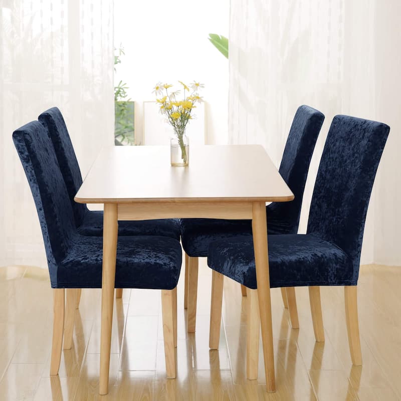 Deconovo Velvet Stretch Polyester Chair Slipcovers, Set of 4 - Navy