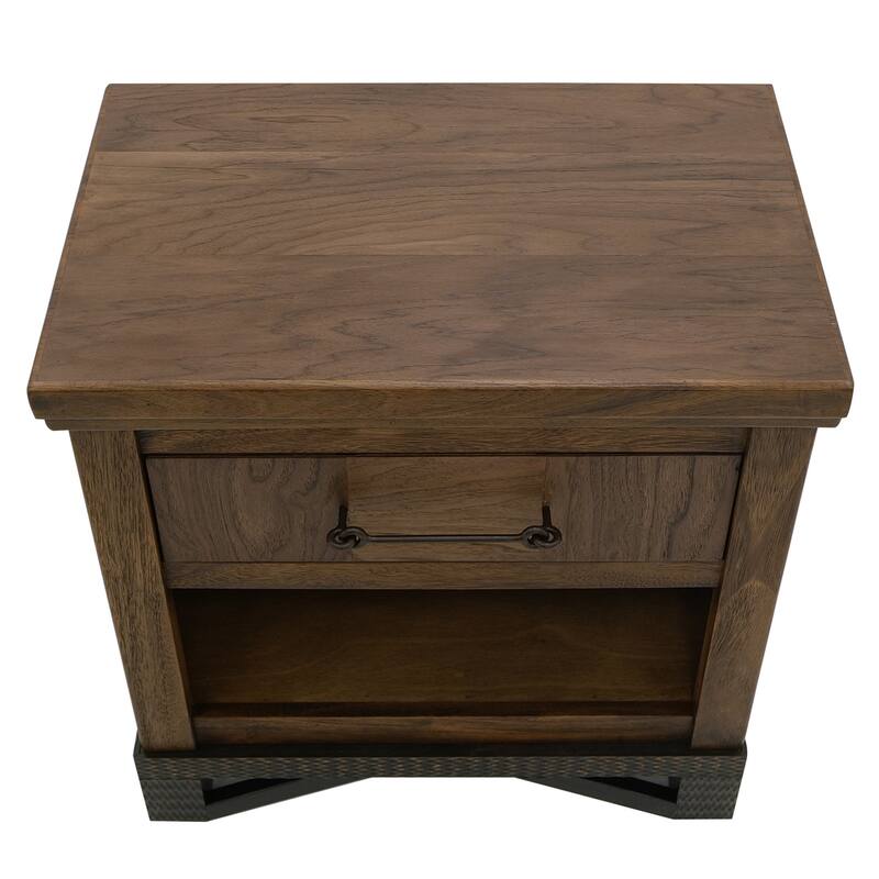 Ally Nightstand, 1 Drawer and Bottom Shelf, Walnut Brown Parota Wood