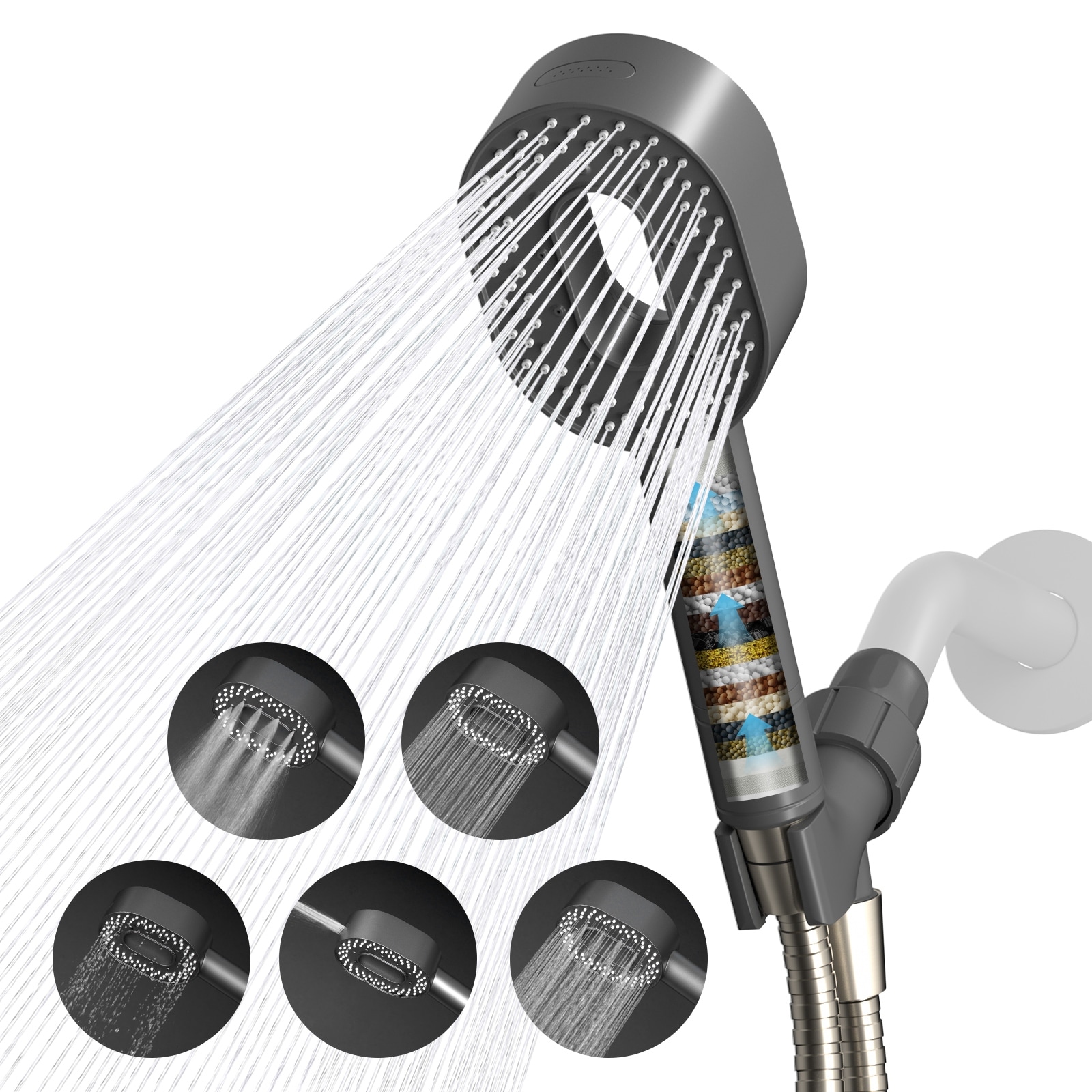 High Pressure 5 Spray Mode Handheld Showerhead with Filters
