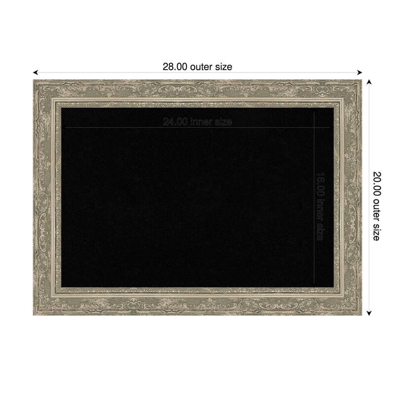 Filigree Silver Framed Cork Board - Bulletin Board, Organization Board, Pin Board - Black - 28 x 20 in