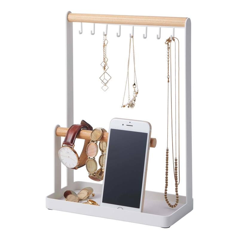 Yamazaki Home Jewelry and Accessory Display, Steel and Wood - L 4.13 x W 7.87 x H 11.22 inches - White - L 4.13 x W 7.87 x H  11.22 inches