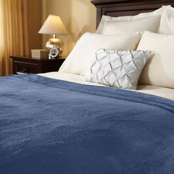Sunbeam Velvet Plush Electric Heated Blanket Queen Size Dusty Blue Washable Auto Shut Off 20 Heat Settings On Sale Overstock 19667954