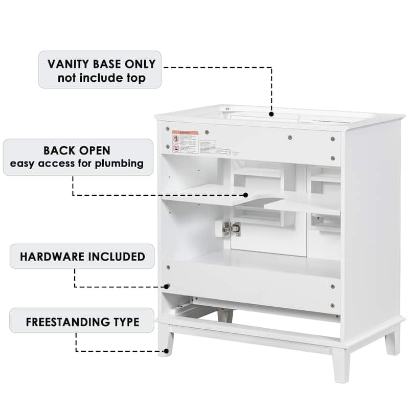 30" Bathroom Vanity without Sink,with Doors and Drawer - White