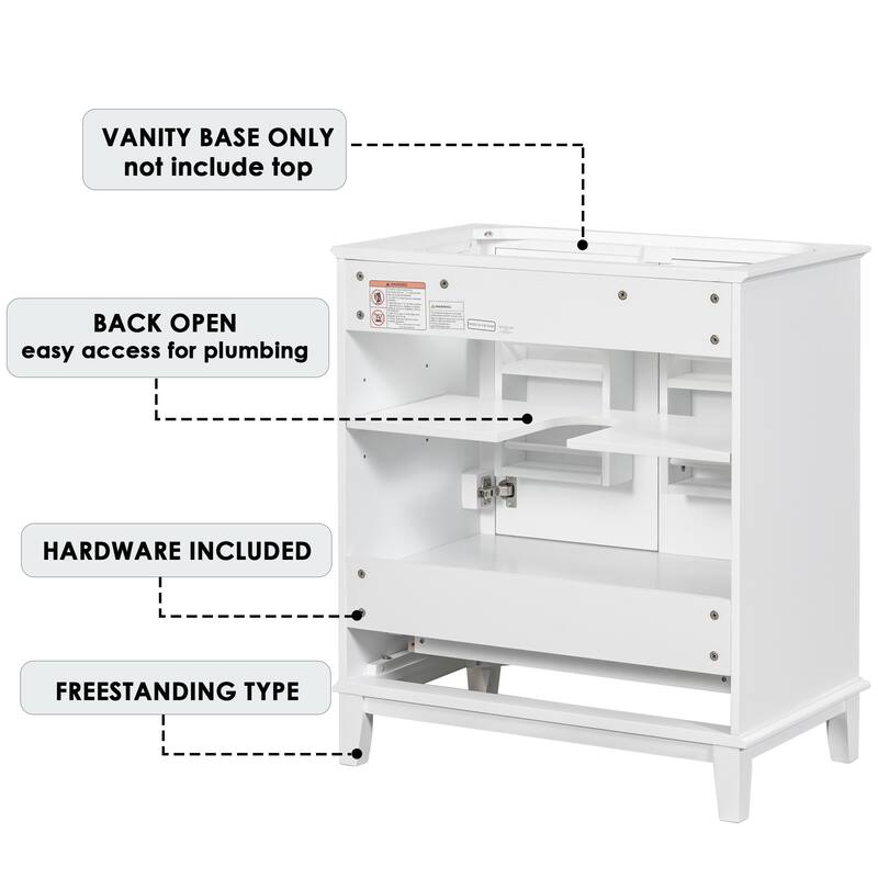 Modern 30 Inch Bathroom Vanity Base with Drawer and Adjustable Shelves, Cabinet Only without Sink