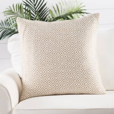 Tribal Pattern Ivory/Taupe Viscose and Linen Blend Throw Pillow