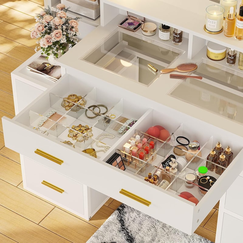Makeup Vanity Table with 10x Magnifying Mirror Vanity Desk Glass Top