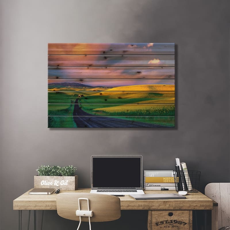 Palouse Road Print On Wood by Dennis Frates - Multi-Color