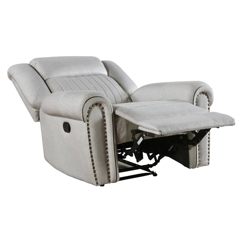 Ben Manual Reclining Chair, 41 Inch, Gray Microfiber, Nailhead Trims