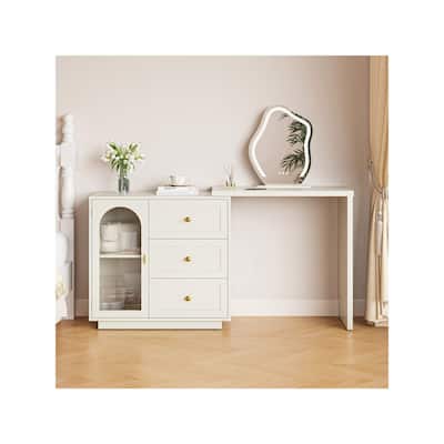 Sunvivi Extendable Corner Vanity 1 Door Makeup Table Without Mirror