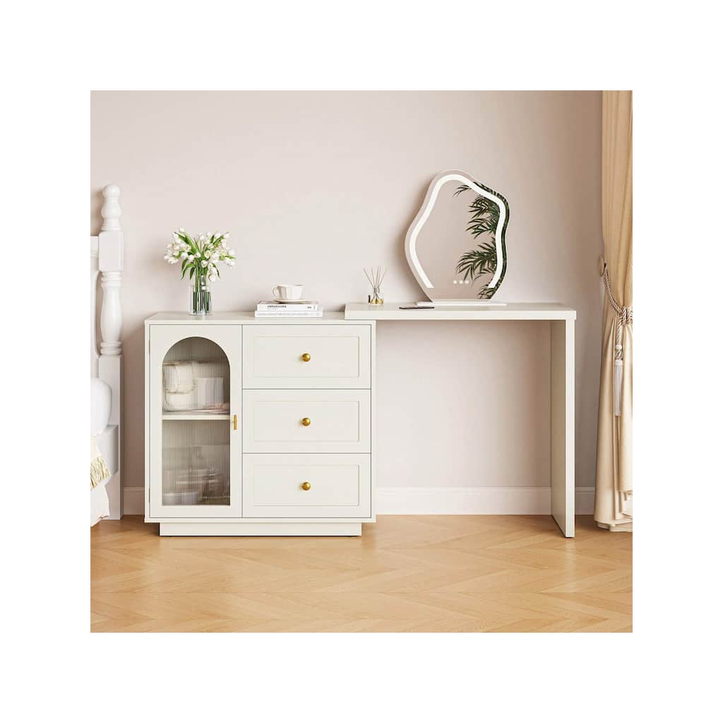 Sunvivi Extendable Corner Vanity 1 Door Makeup Table Without Mirror