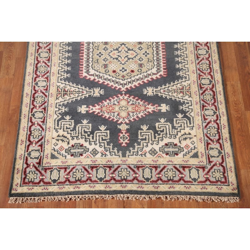 Geometric Heriz-Serapi Accent Rug Hand-Knotted Oriental Wool Carpet - 4'0"x 6'0"