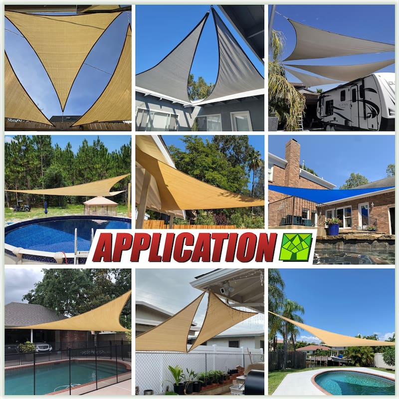 ColourTreeUSA Triangle Waterproof Sun Shade Sail HDPE Mesh Fabric Screen Canopy UV Block 220 GSM
