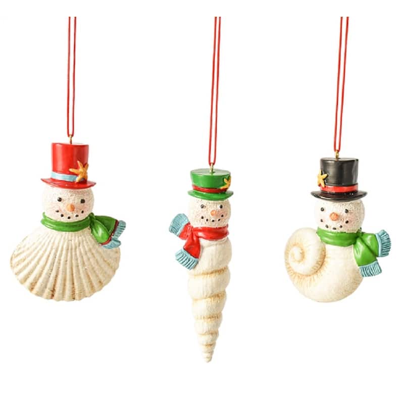 Snowmen Seashells Christmas Holiday Ornaments Set of 3 - Multi