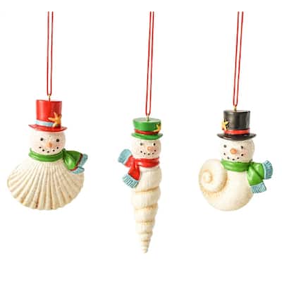 Snowmen Seashells Christmas Holiday Ornaments Set of 3 - Multi