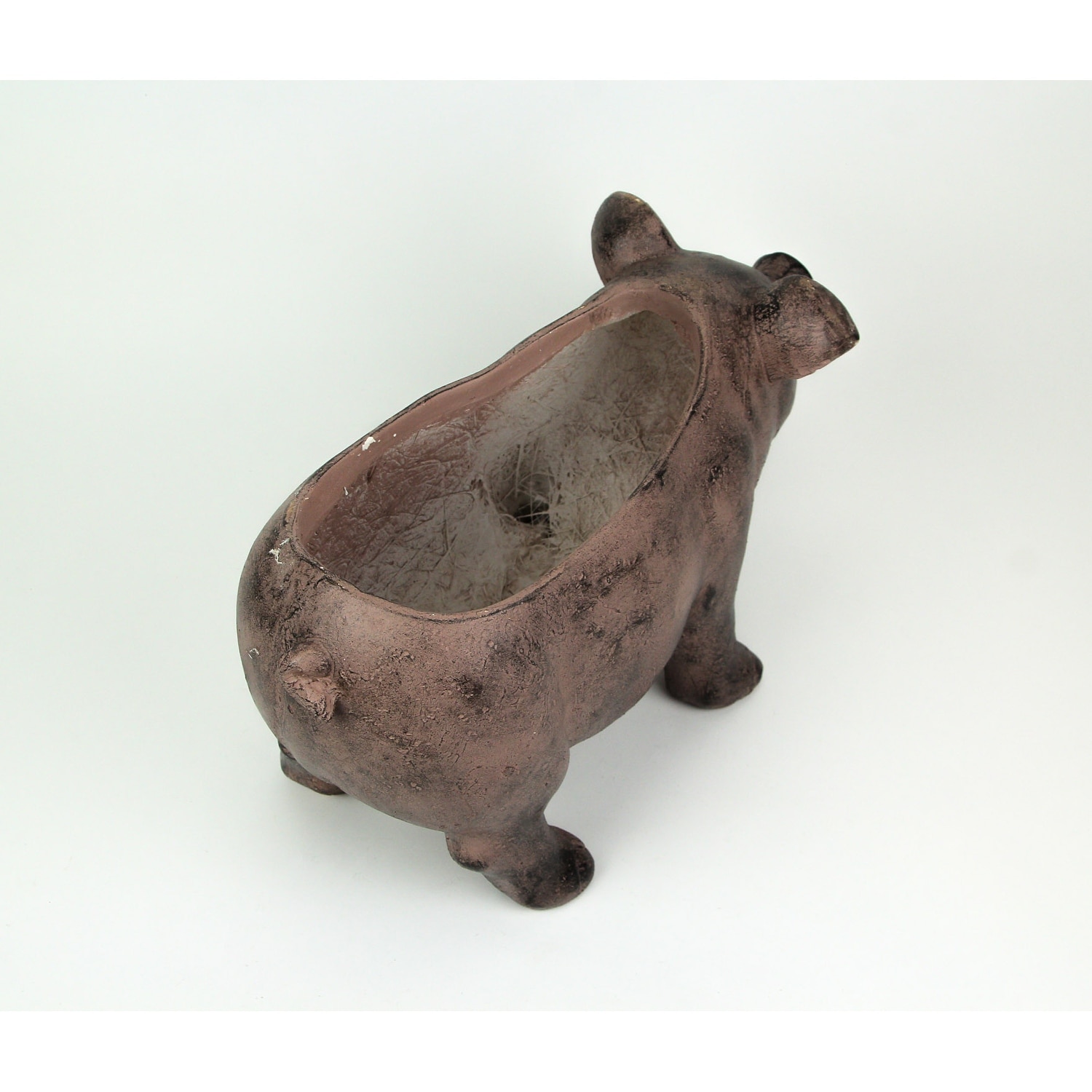 Zeckos 17 Inch Brown Finish Smiling Pig Resin Planter Plant Pot