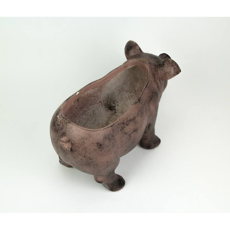 Zeckos 17 Inch Brown Finish Smiling Pig Resin Planter Plant Pot - 9.5 X 17.25 X 7.75 inches
