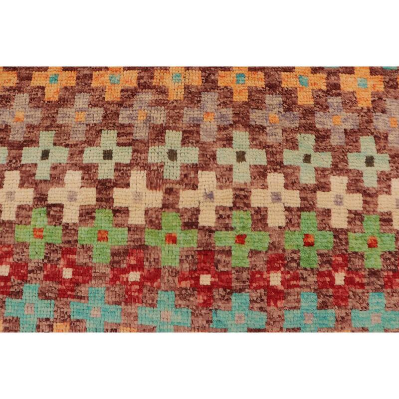 Modern Balochi Curry Maroon/Blue Hand Knotted Wool Rug - 3'4'' x 4'10''