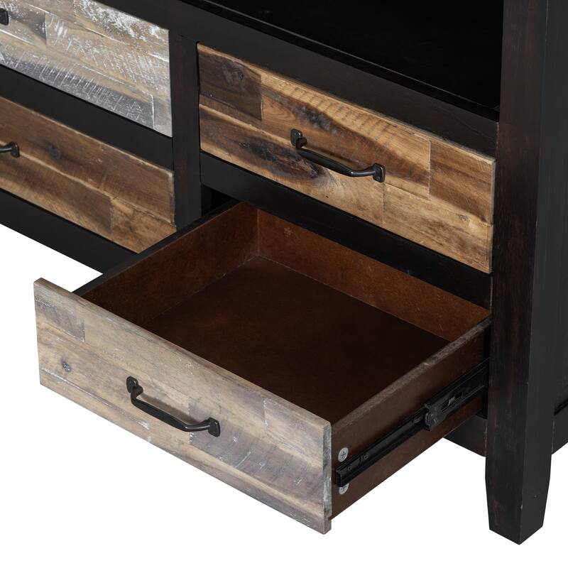 Roomfitters Retro TV Stand for up to 65 Inch TV, Distressed Media Console with 6 Storage Compartments and Shelves