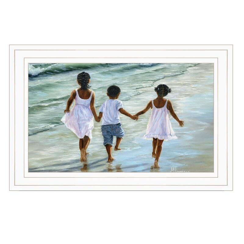 TrendyDecor4U "Running on the Beach" Framed Print Wall Art by Georgia Janisse - Coastal