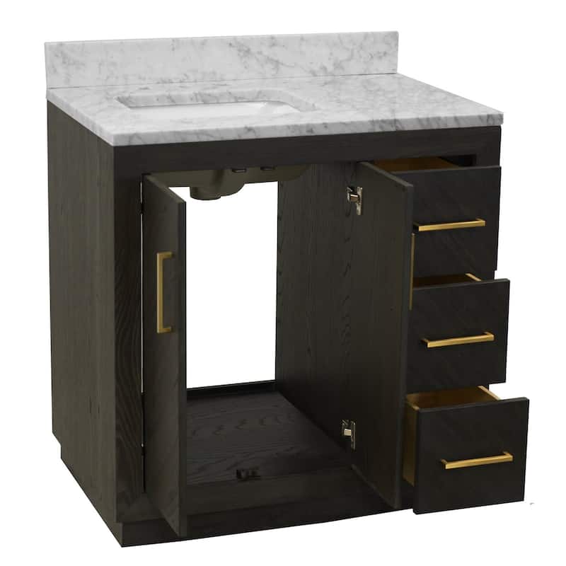 KitchenBathCollection Peyton 36" Bathroom Vanity with Carrara Marble Top