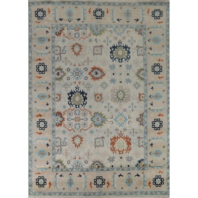 Transitional Oushak Indian Area Rug Handmade Wool Carpet - 7'11" x 10'0"