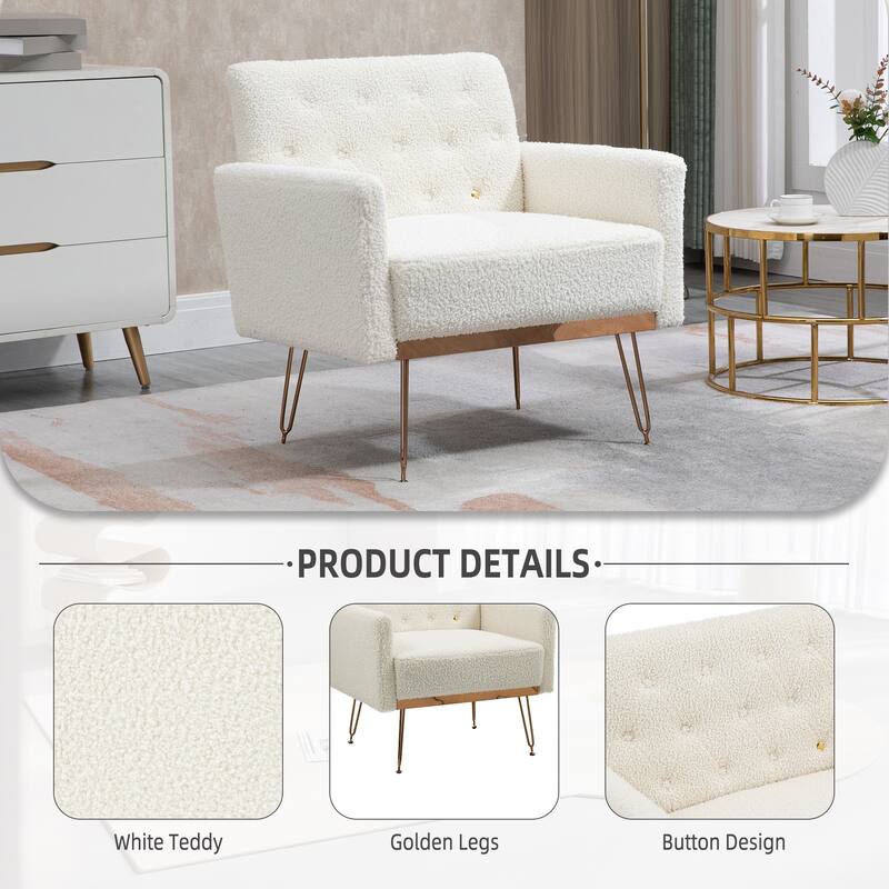 Velvet Upholstered Armchair Single Sofa Modern Tufted Reading Chairs Gold Metal Leg Wingback Chairs for Living Room Bedroom