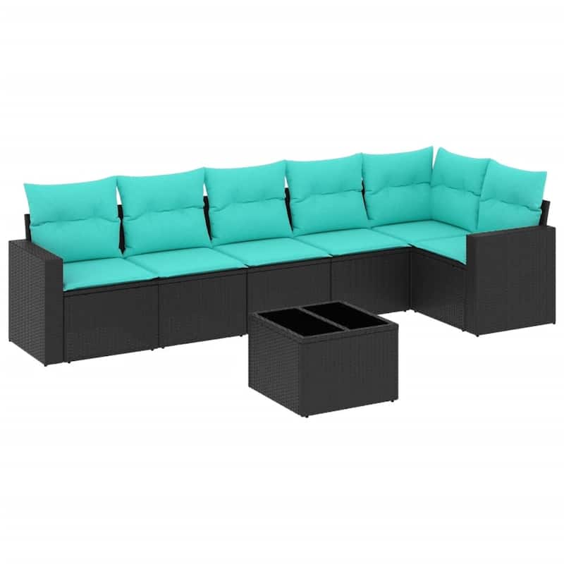 vidaXL Patio Sofa Set with Cushions Outdoor Conversation Furniture Poly Rattan - 25.8" x 24.4" x 27.2"