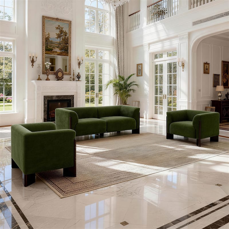 Mid-Century Tuxedo Arm Roomy Barrel Chair Oversized Loveseat Sofa