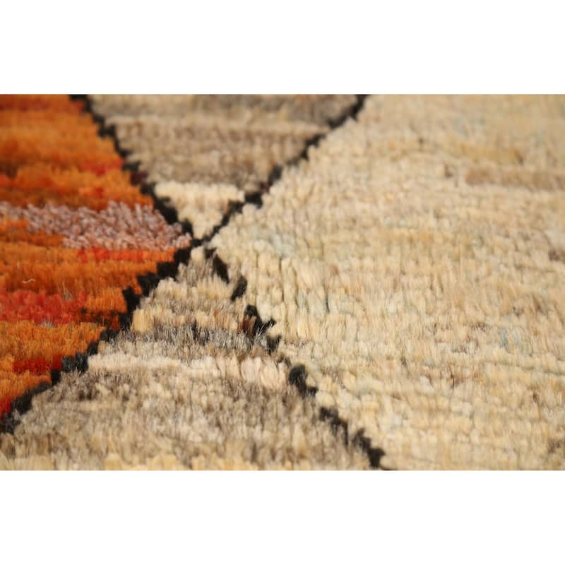 Geometric Beige Moroccan Oriental Area Rug Handmade Wool Carpet - 7'1" x 9'5"