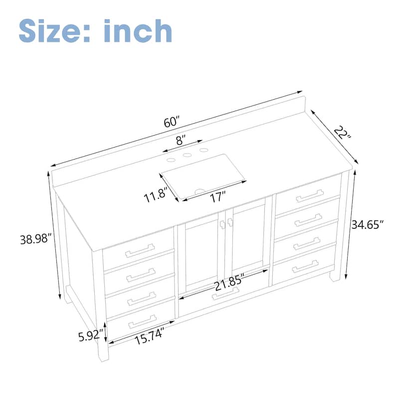 Nephelily 60 inch Transitional White Bathroom Vanity, Single Sink