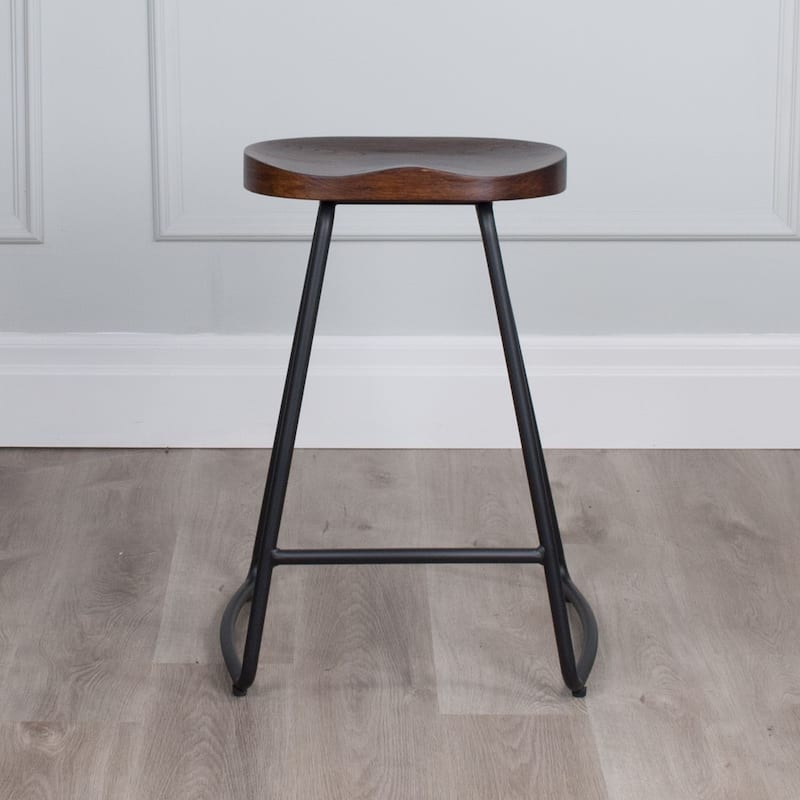 (Set of 2) Saddle 26" Solid Wood Counter Height Bar Stool
