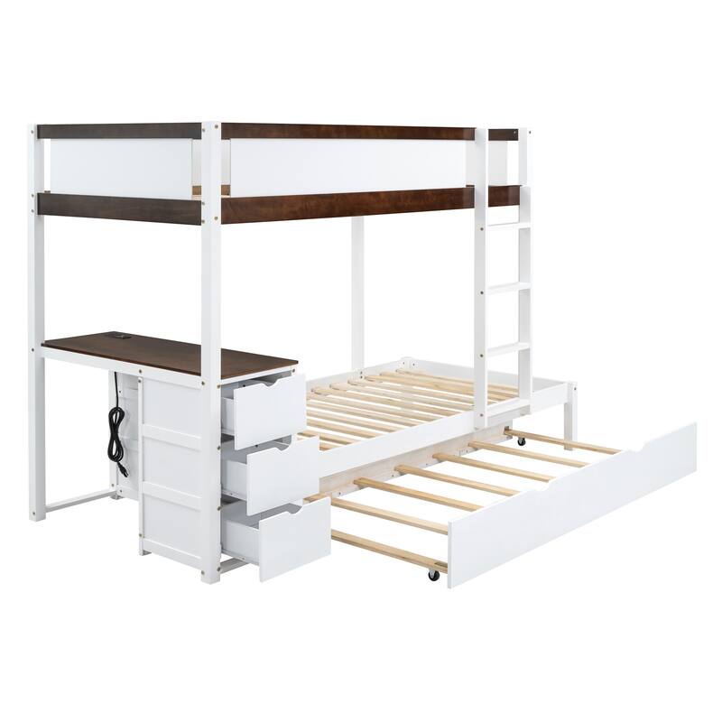 Twin-Over-Twin Bunk Bed with Twin size Trundle Bed Frames & Storage, Desk Storage Bed, Space-Saving for Kids Teens Adults