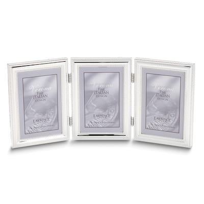Curata Silver-Plated Portrait Hinged Beaded Triple 5x7 Photo Frame