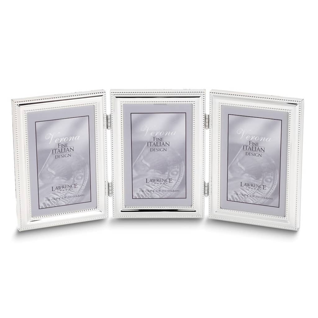 Curata Silver-Plated Portrait Hinged Beaded Triple 5x7 Photo Frame